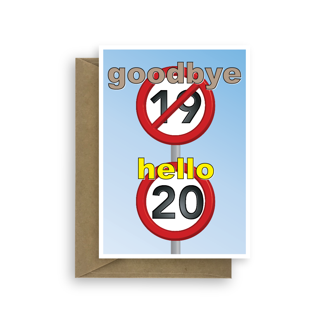 Funny 20th birthday card – speed sign | STU ART CONCEPTS