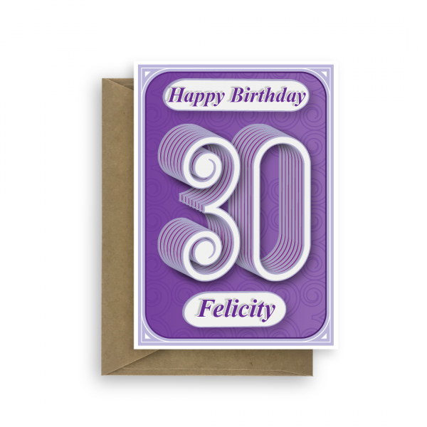30th birthday card for her purple typography bth074 card
