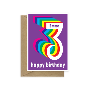 3rd birthday card rainbow with name bth504