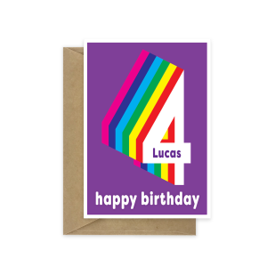 4th birthday card rainbow with name Standard greeting inside 4th rainbow birthday card bth505