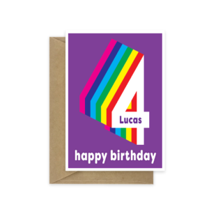 4th birthday card rainbow with name Standard greeting inside 4th rainbow birthday card bth505