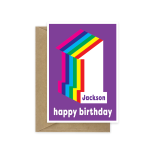 1st birthday card rainbow with name bth502