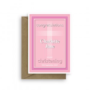 christening card girl pink lines cross cht004c card