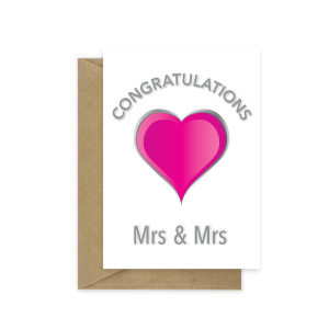 lesbian wedding card mrs and mrs pink heart wed029
