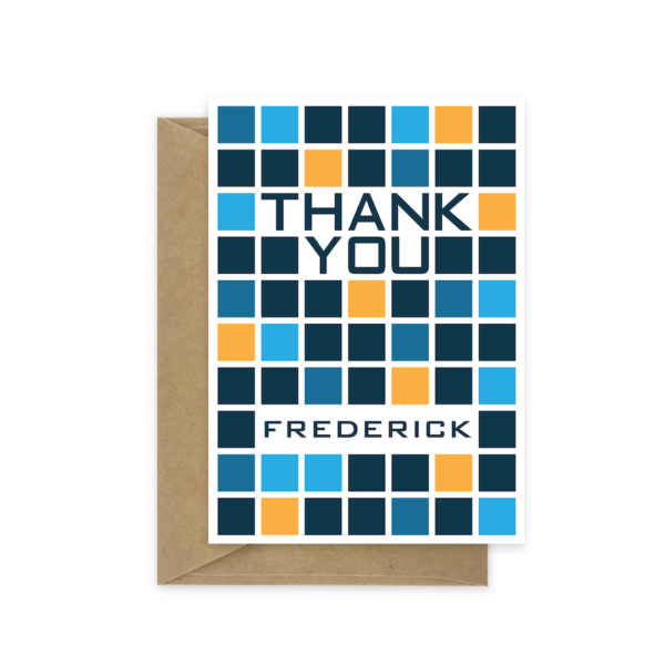 thank you card blue orange squares thk016