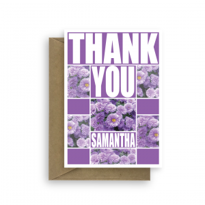 thank you card edit name purples flowers thk002 card