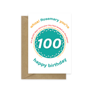 100th birthday card tiny feet statistics bth534