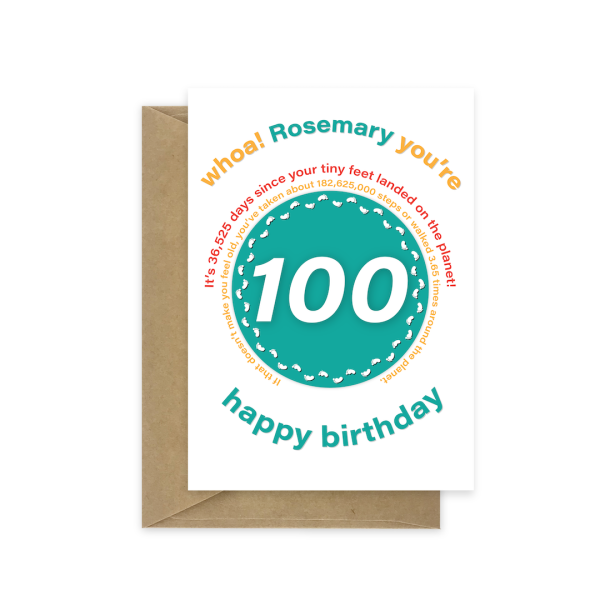 100th birthday card tiny feet statistics bth534