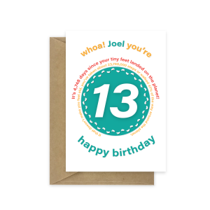 13th birthday card tiny feet statistics bth496