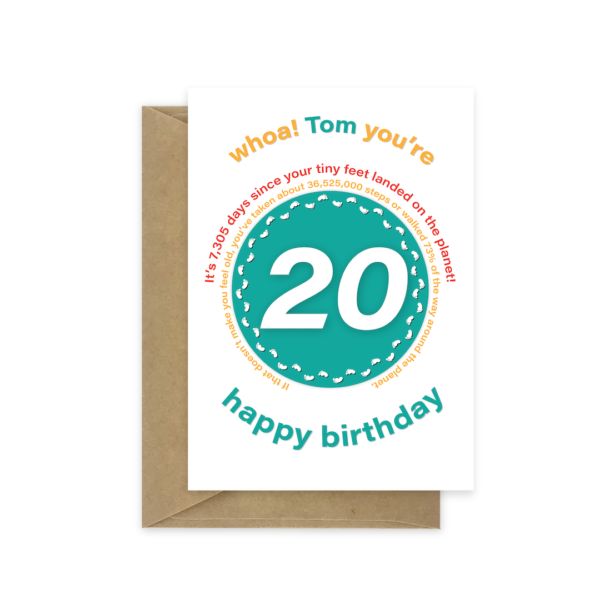 20th birthday card tiny feet statistics bth543