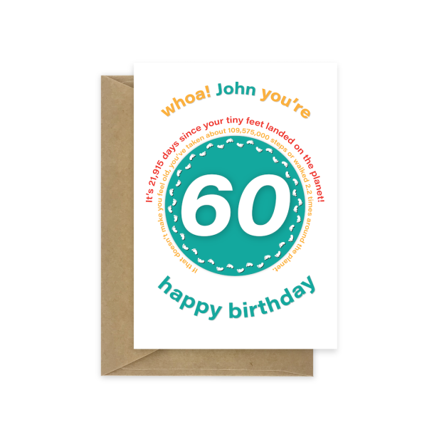 60th birthday card tiny feet statistics bth541
