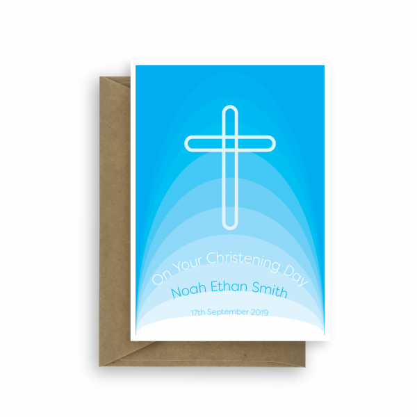 christening card boy edit name gradient blue cross cht015c card