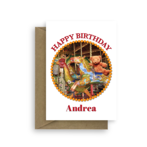 birthday card merry go round edit name circle bth118 card