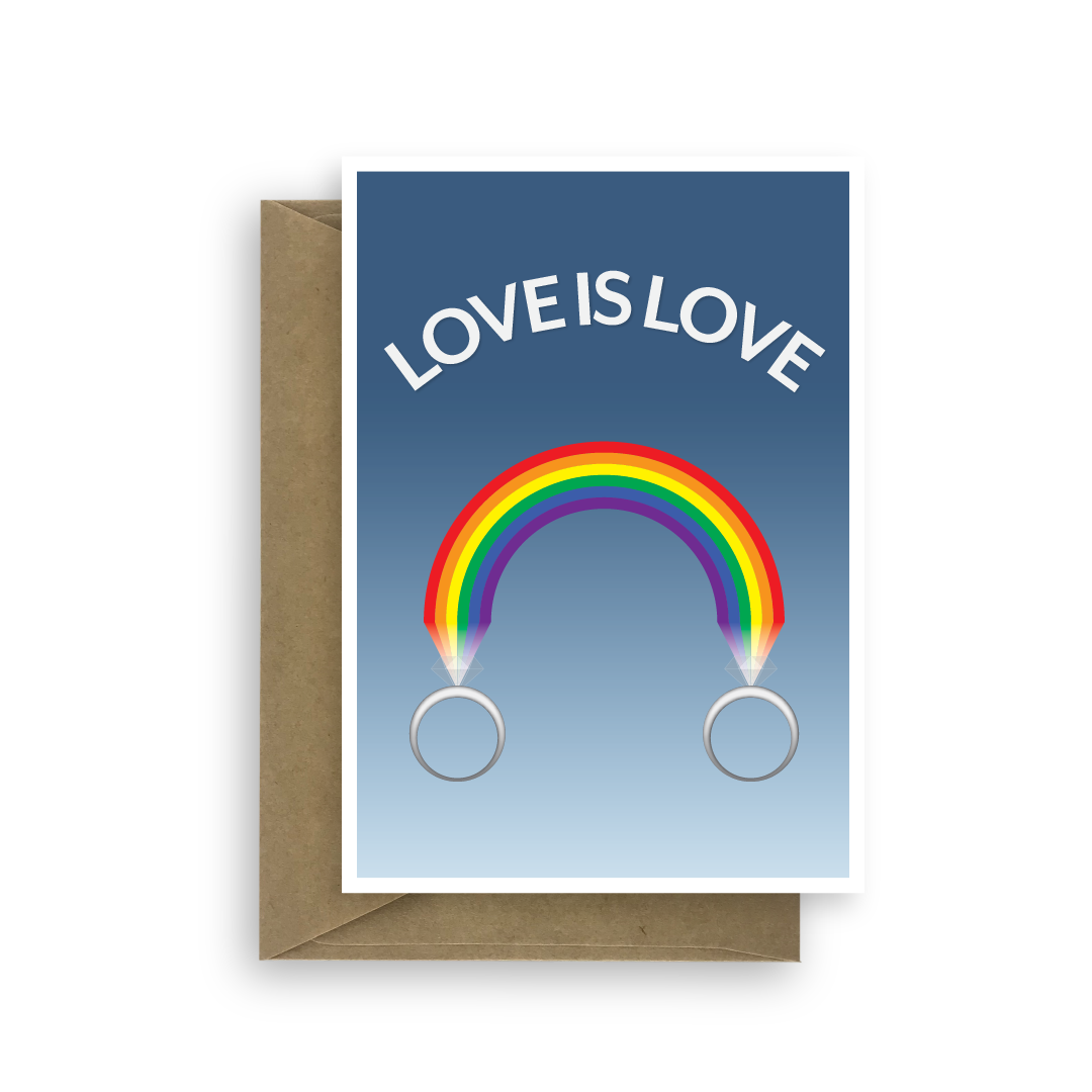 gay wedding card love is love rainbow rings wed024