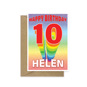 10th birthday card rainbow tower with name bth506