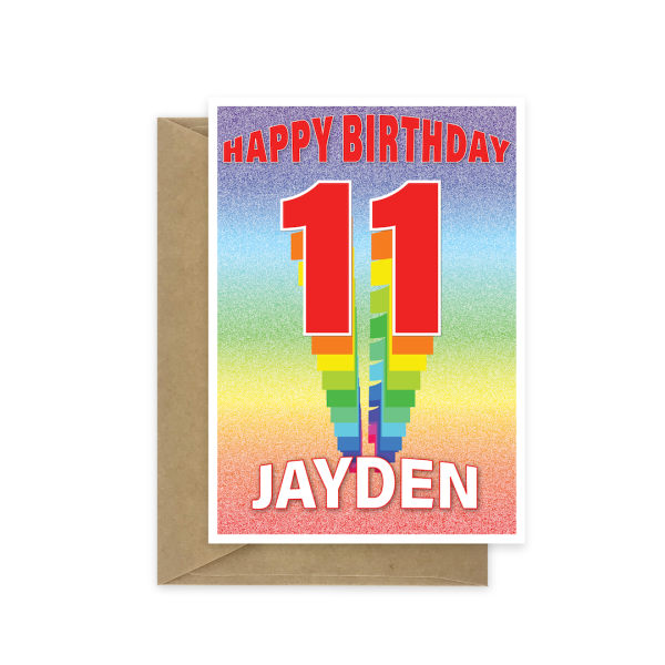 11th birthday card rainbow tower with name bth507