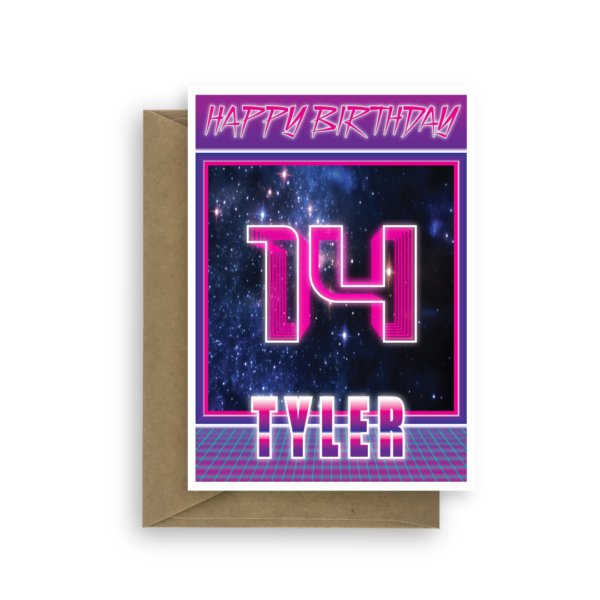 14th birthday card for boy synthwave bth345 card