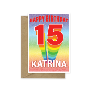 15th birthday card rainbow tower with name bth511