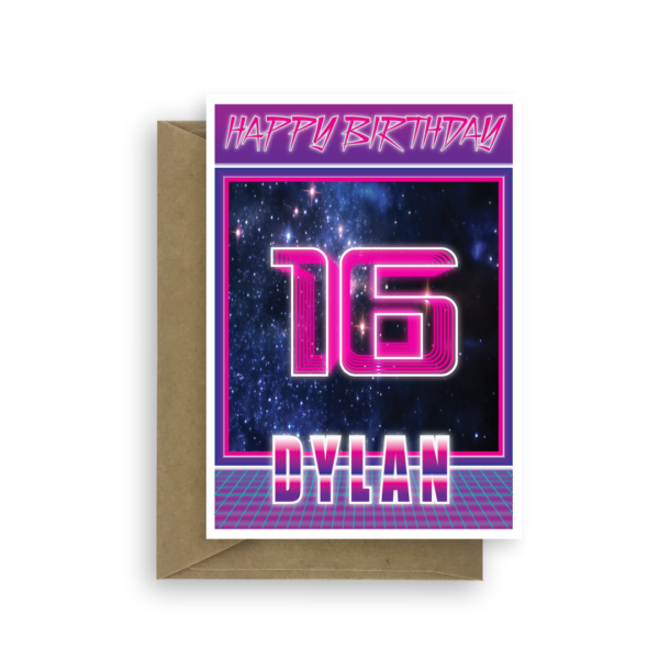 16th birthday card for boy synthwave bth347 card