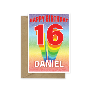 16th birthday card rainbow tower with name bth512
