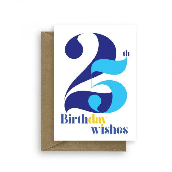 25th birthday wishes card blue yellow bth364 card