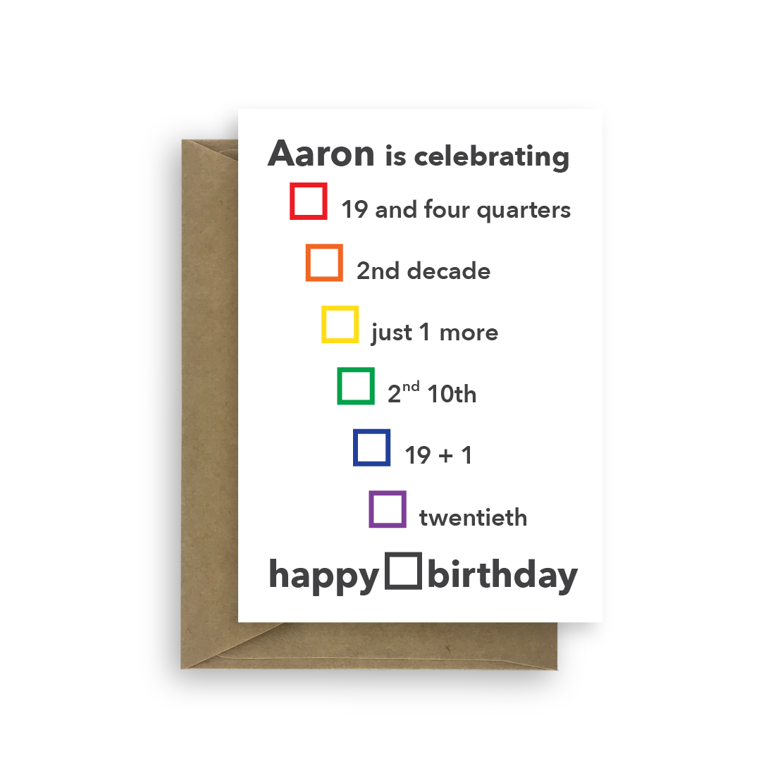 Funny 20th Birthday Card choices name | STU ART CONCEPTS