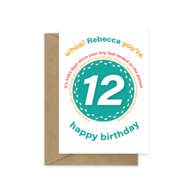 12th birthday card tiny feet statistics bth495