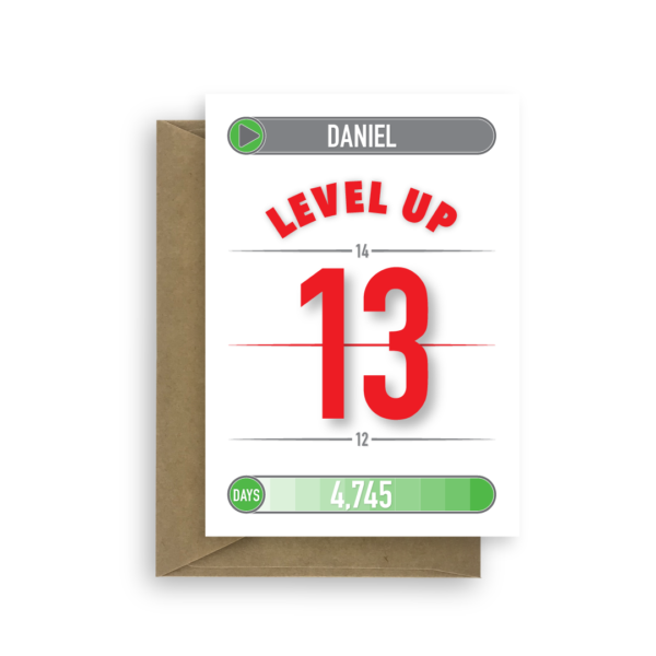 13th birthday card for boy or girl level up bth439 card