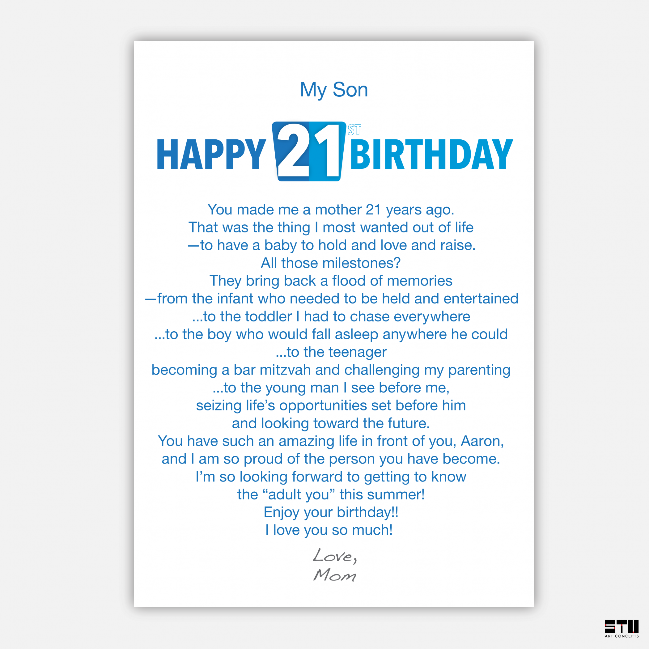 bth450 Aaron's card inside - personalised text