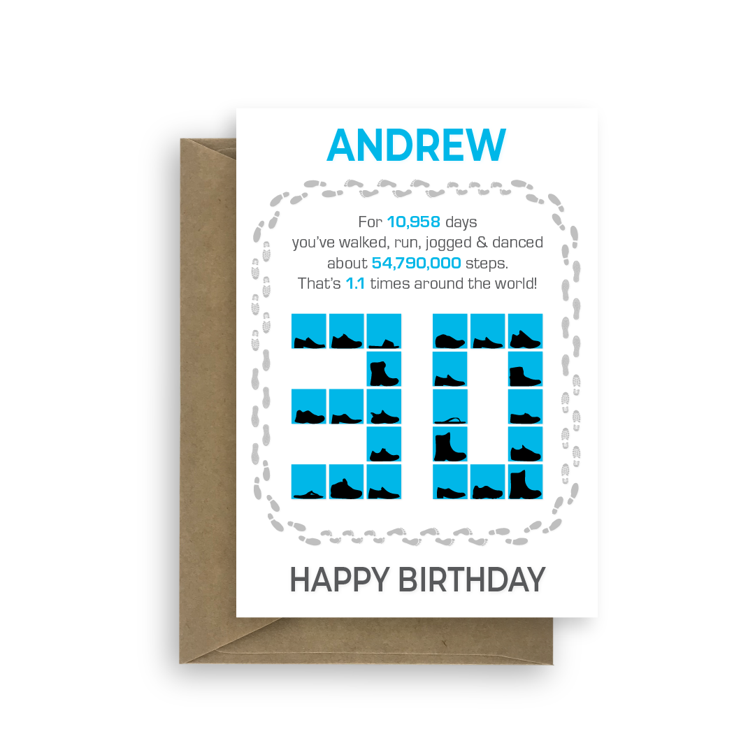 Funny 30th Birthday Card for him, shoes | STU ART CONCEPTS