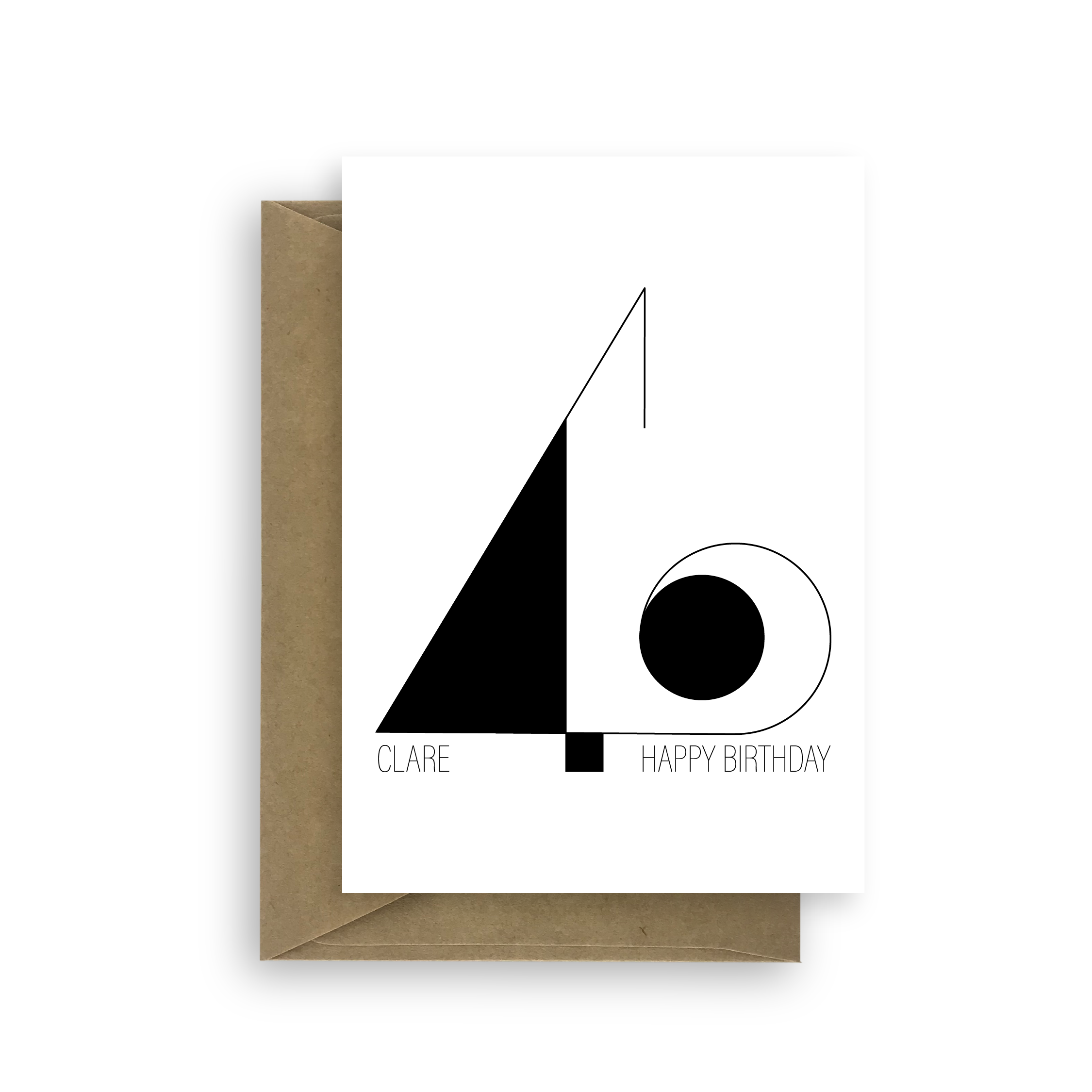40th birthday card minimalist design - thin black lines and solid black shapes for 40, includes recipients name bb040