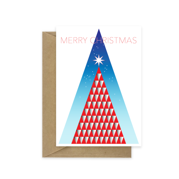 modern christmas card tree red triangles chs053