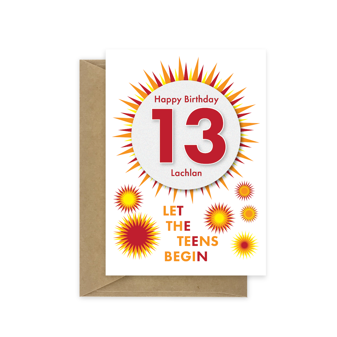 13th birthday card fireworks name bth567