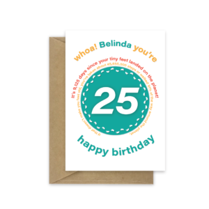25th birthday card tiny feet statistics name bth553