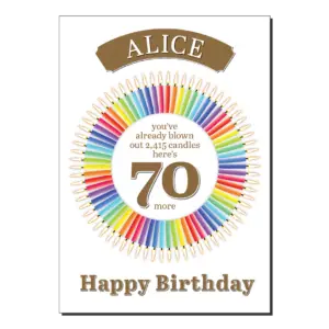 70th birthday card candles circle bb060