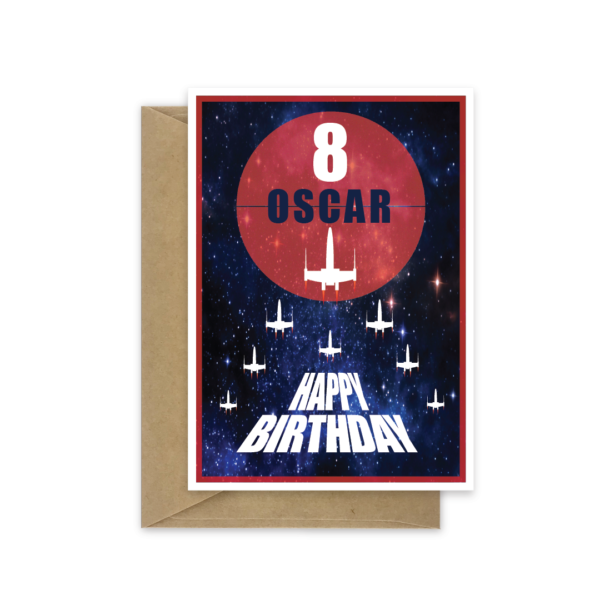 8th birthday card star fighters name bth558