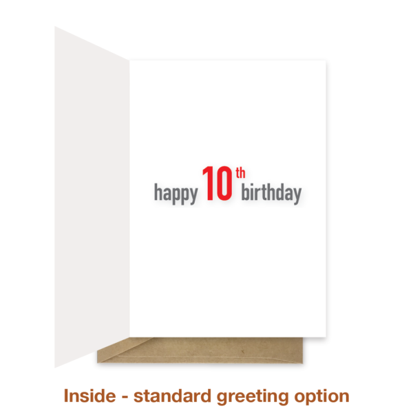 Standard greeting inside 10th birthday card bth424