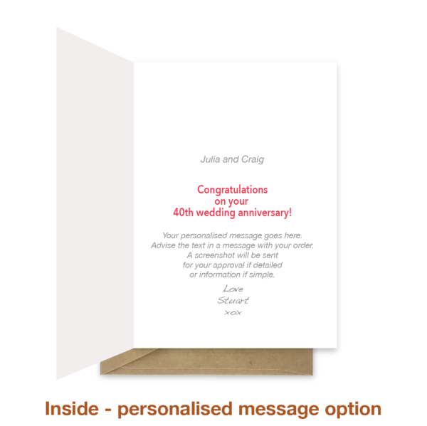 Personalised message inside 40th wedding anniversary card ann013