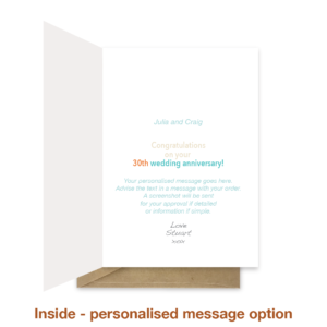 Personalised message inside 30th wedding anniversary card ann014