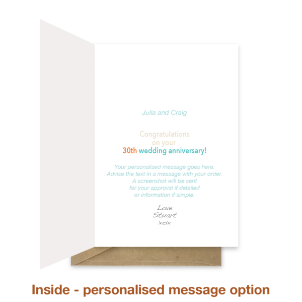 Personalised message inside 30th wedding anniversary card ann014