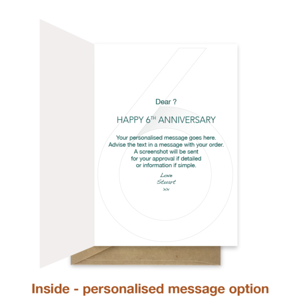 Personalised message inside 6th wedding anniversary card ann023