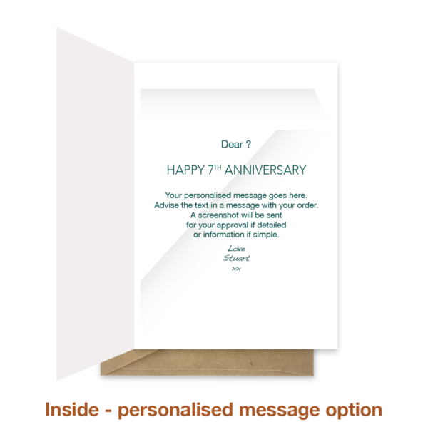 Personalised message inside 7th wedding anniversary card ann026