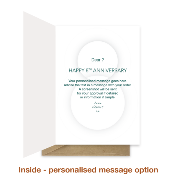 Personalised message inside 8th wedding anniversary card ann027