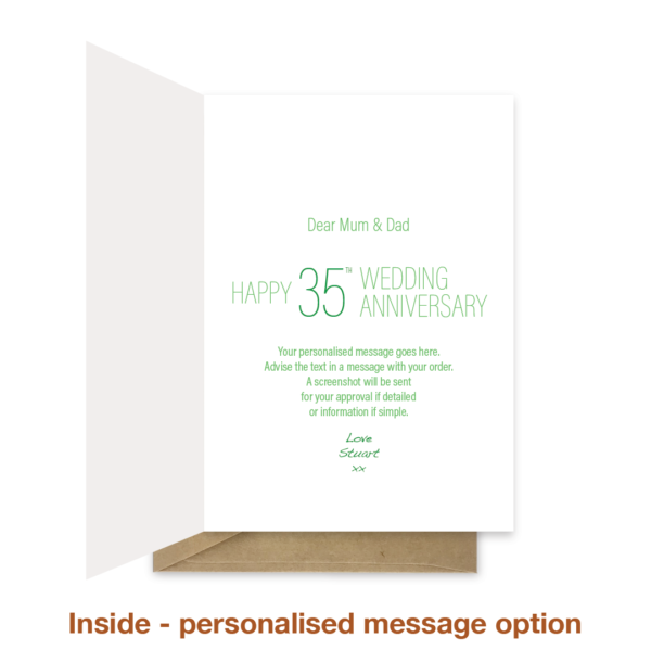 Personalised message inside 35th wedding anniversary card ann037
