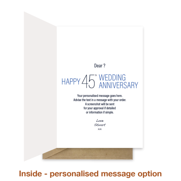 Personalised message inside 45th wedding anniversary card ann038