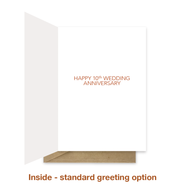 Standard greeting inside 10th wedding anniversary card ann039