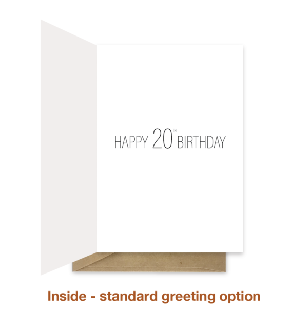 Standard greeting inside 20th birthday card bb035