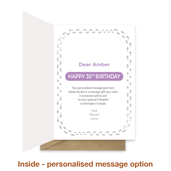 Personalised message inside 30th birthday card bb051