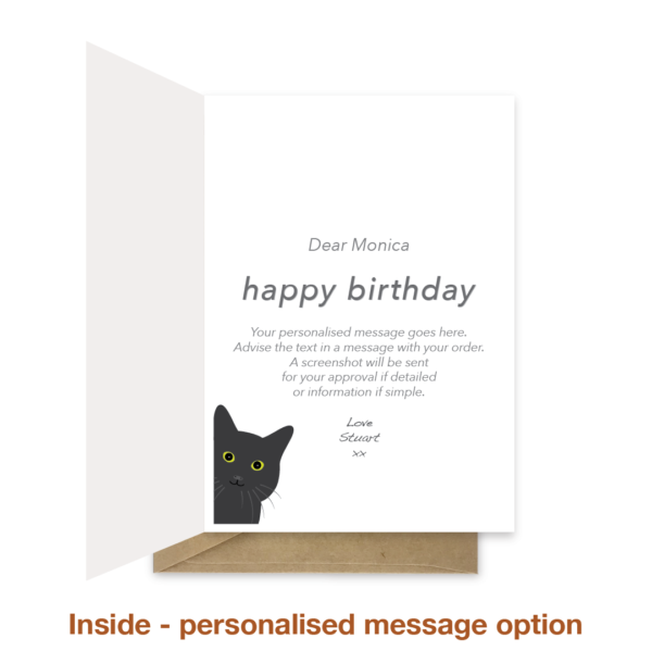 Personalised message inside cat pun birthday card bb054