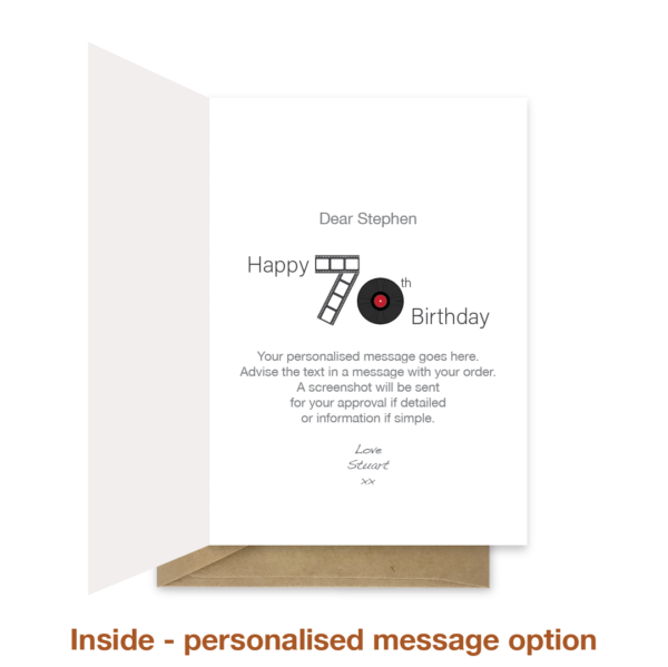 Personalised message inside 70th birthday card bb087